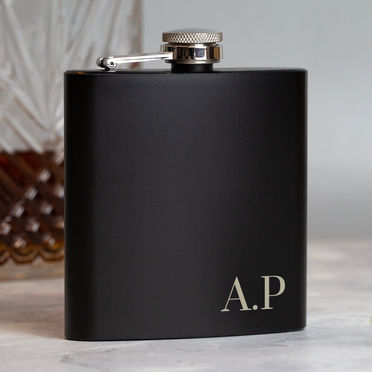Personalised 6oz Black Initials Hip Flask - Hip Flasks