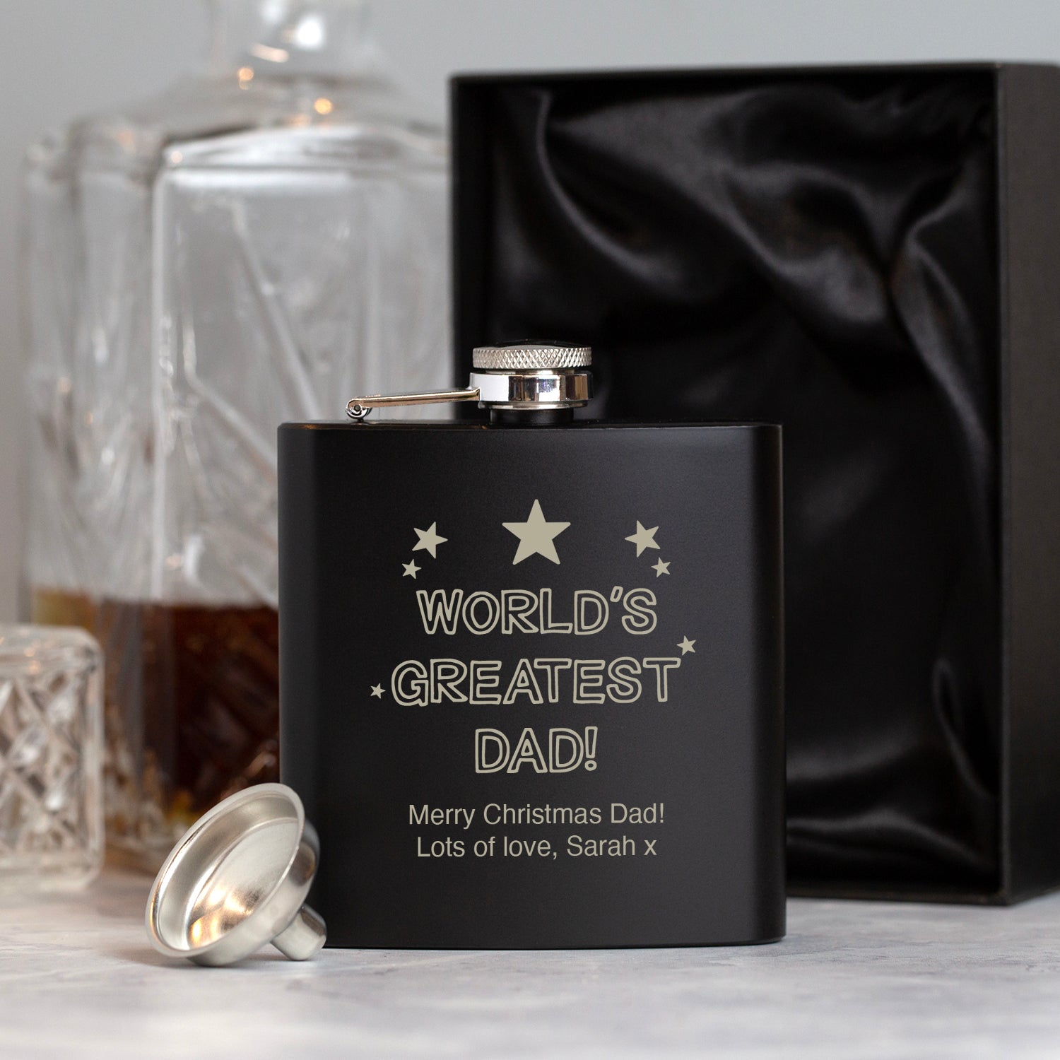 Personalised 6oz Black World’s Greatest Dad Hip Flask - Hip Flasks