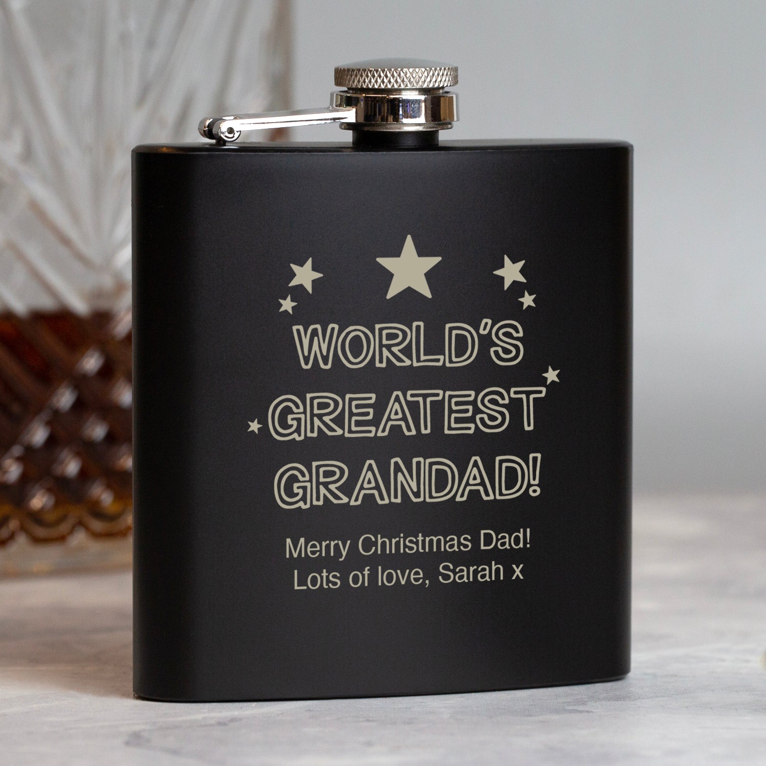 Personalised 6oz Black World’s Greatest Grandad Hip Flask - Hip Flasks