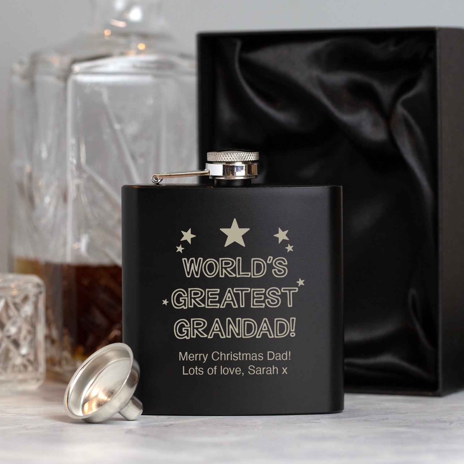 Personalised 6oz Black World’s Greatest Grandad Hip Flask - Hip Flasks