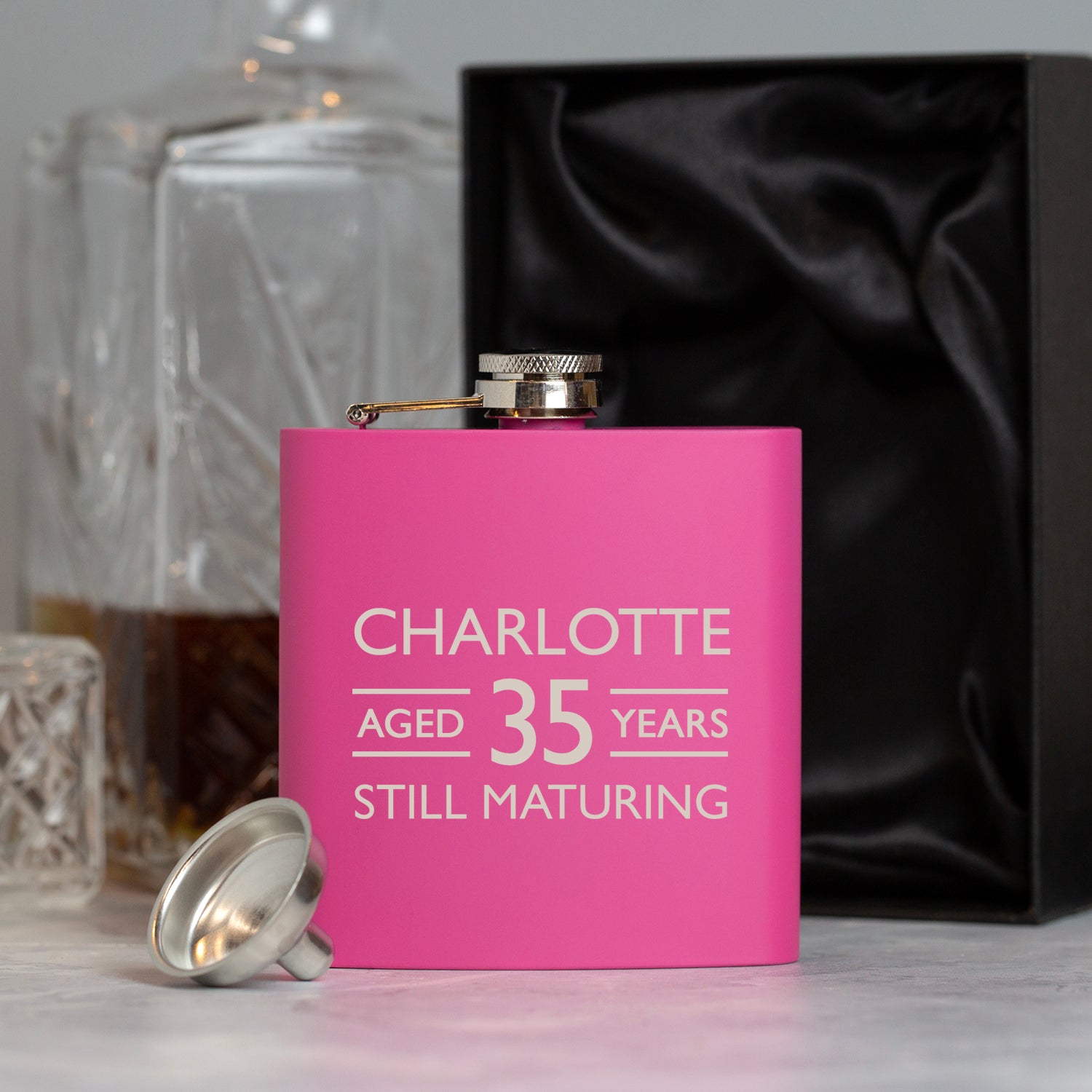 Personalised 6oz Pink Aged Birthday Hip Flask - Hip Flasks