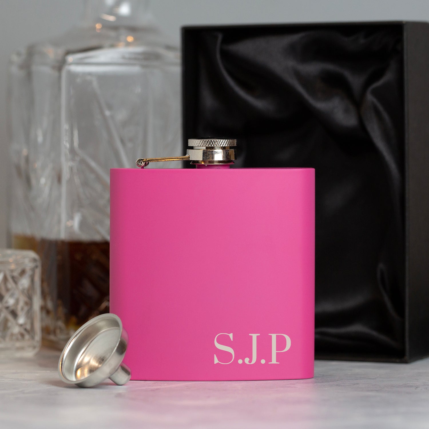 Personalised 6oz Pink Initials Hip Flask - Hip Flasks