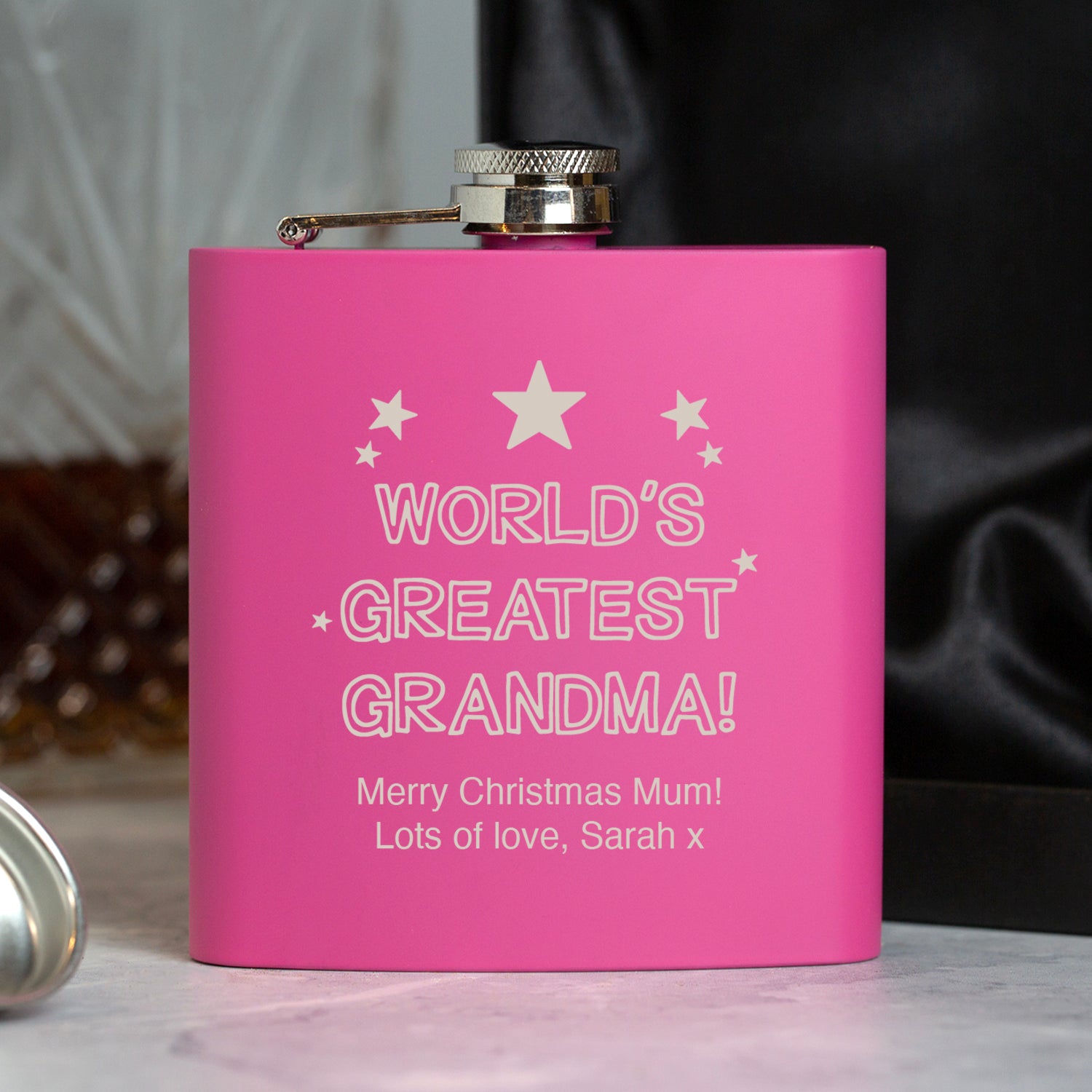 Personalised 6oz Pink World’s Greatest Grandma Hip Flask - Hip Flasks
