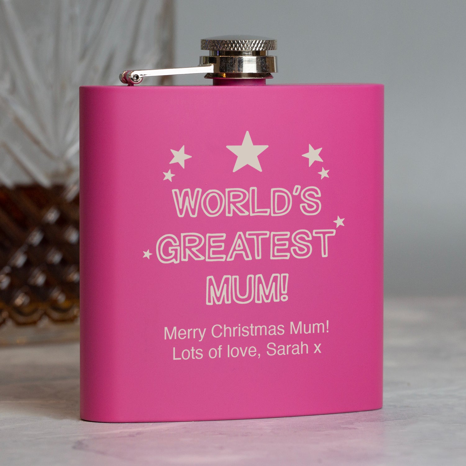 Personalised 6oz Pink World’s Greatest Mum Hip Flask - Hip Flasks