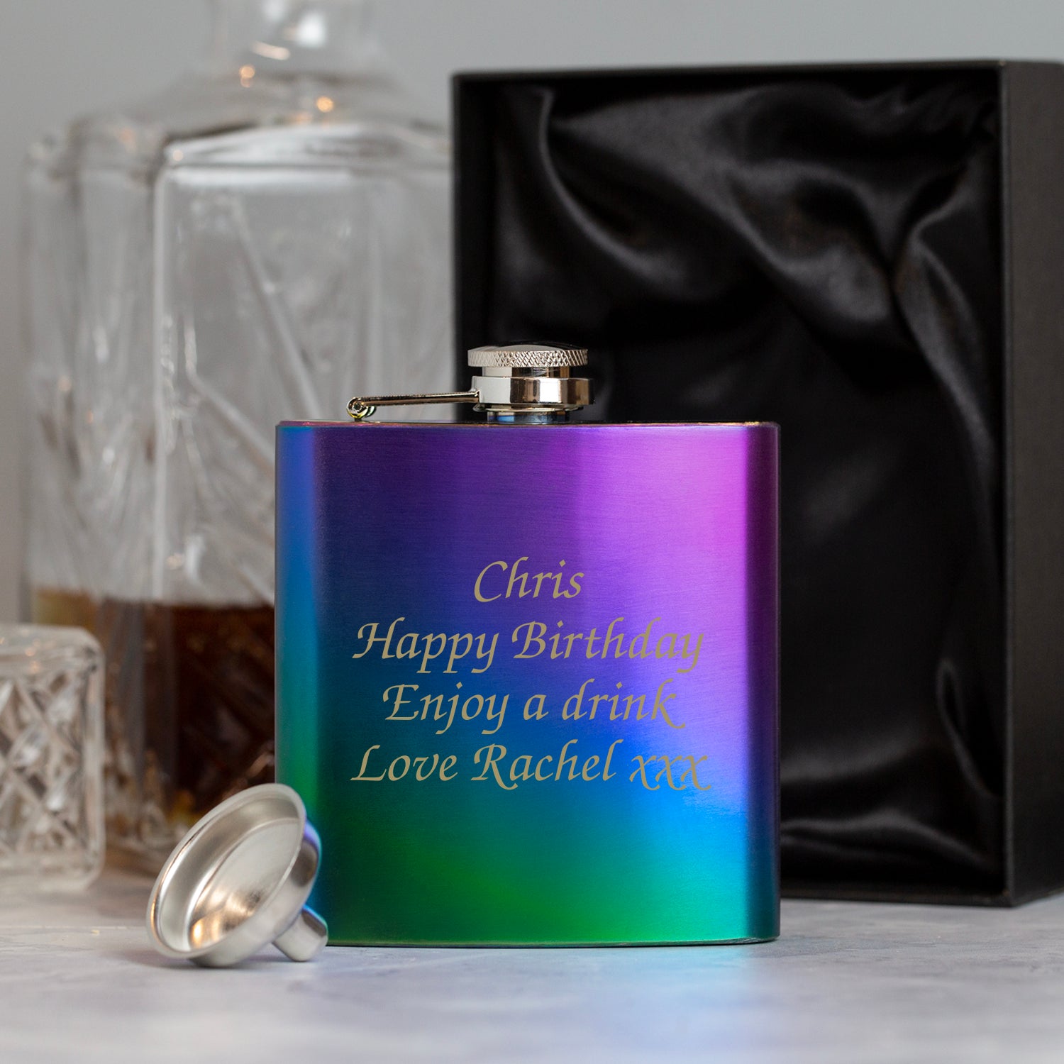 Personalised 6oz Rainbow Message Hip Flask - Hip Flasks