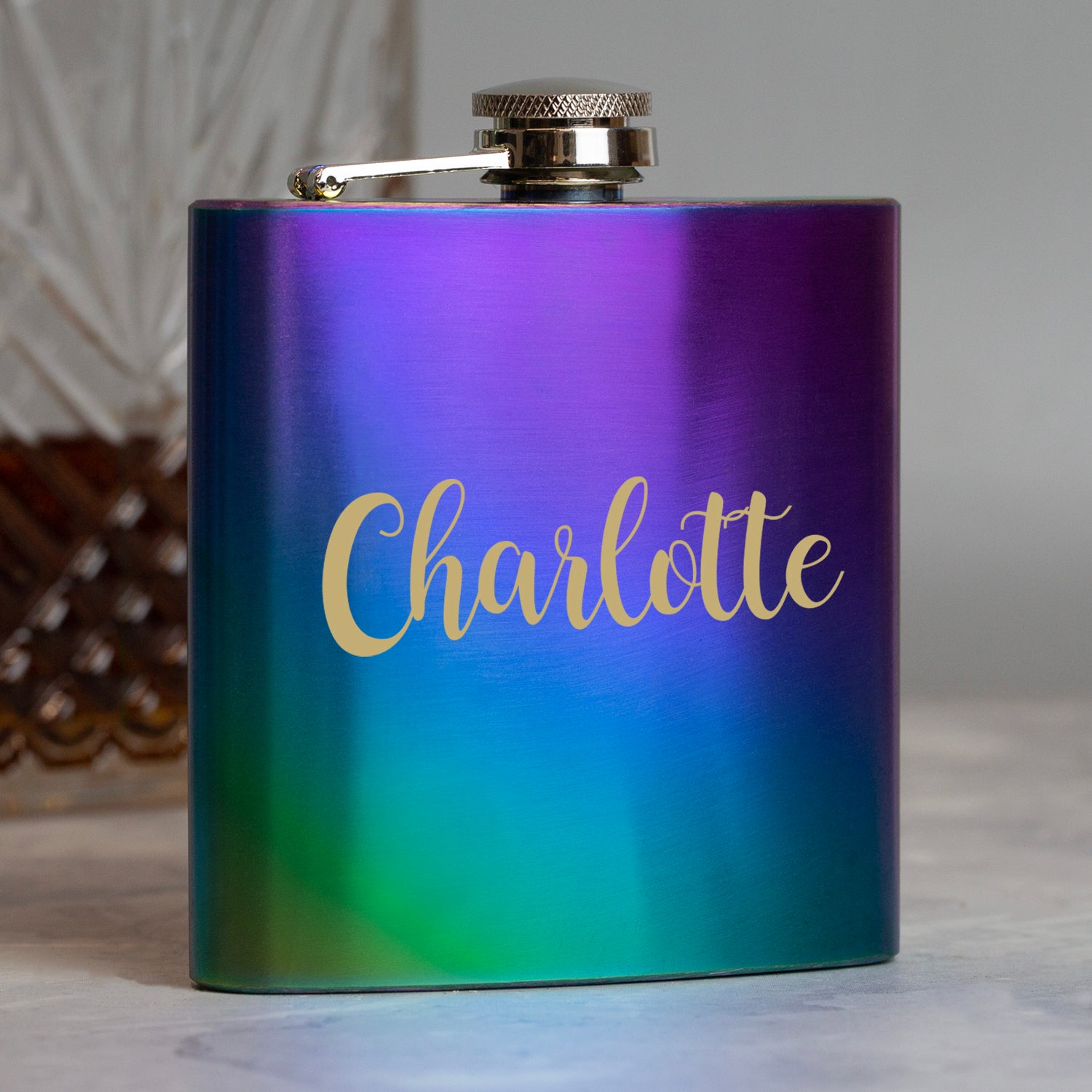 Personalised 6oz Rainbow Name Hip Flask - 6oz Rainbow Flasks