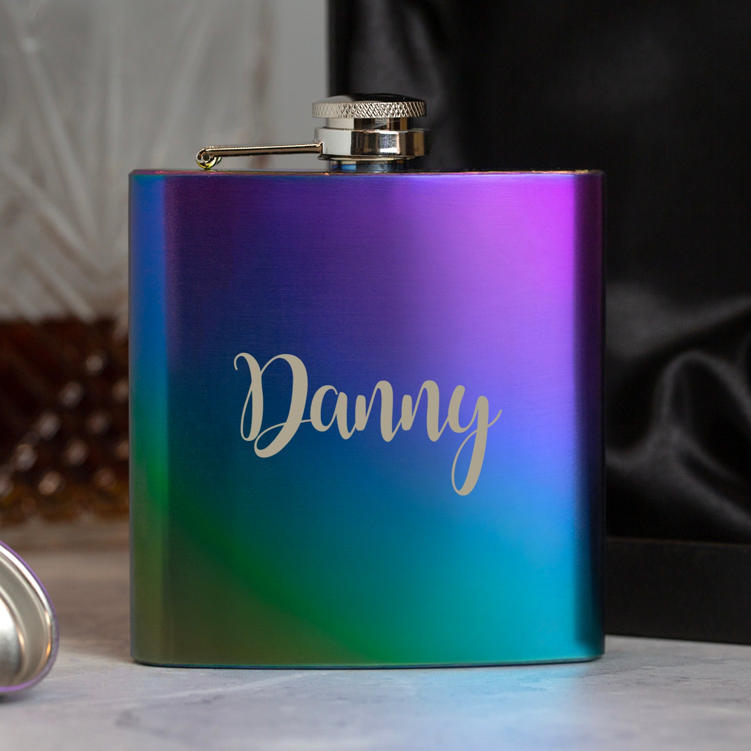 Personalised 6oz Rainbow Name Hip Flask - 6oz Rainbow Flasks