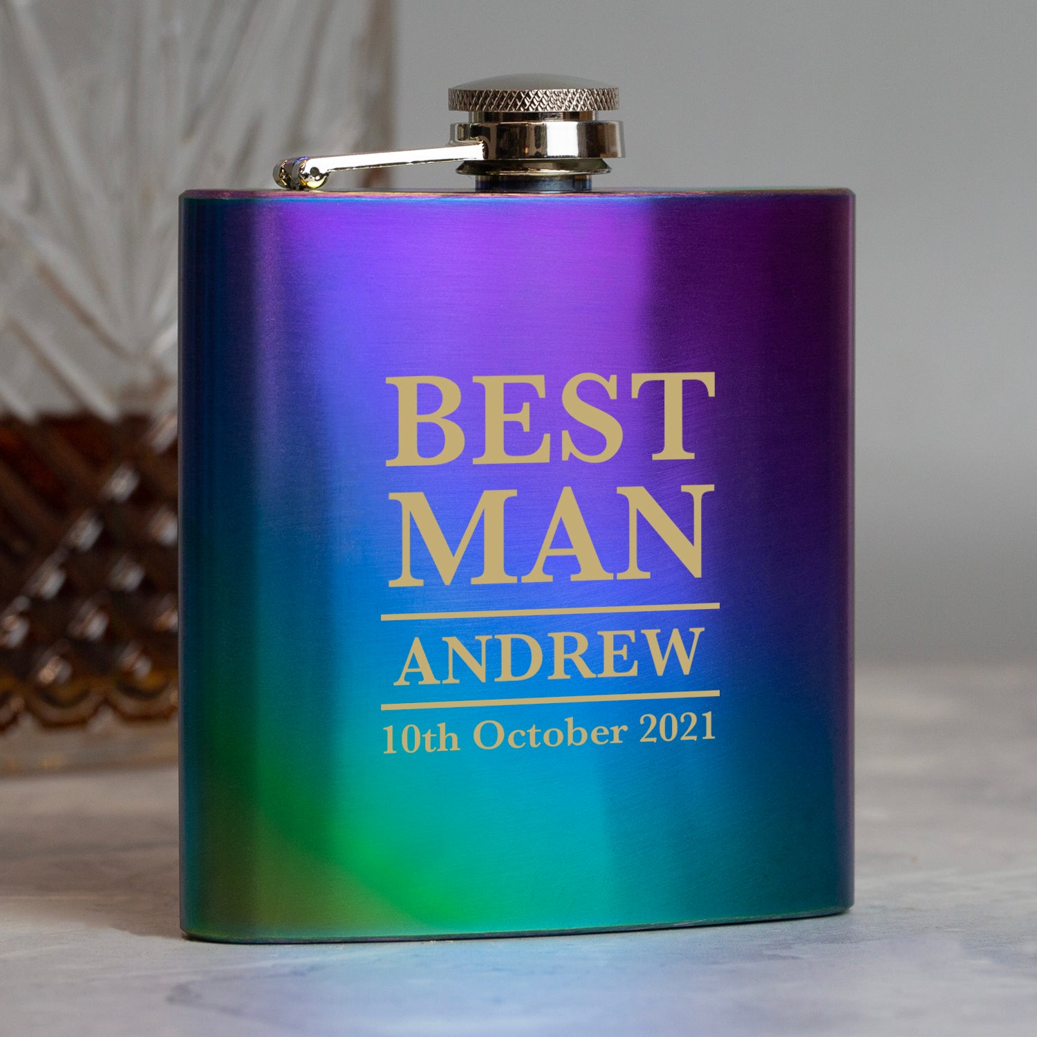Personalised 6oz Rainbow Best Man Wedding Hip Flask - Hip Flasks