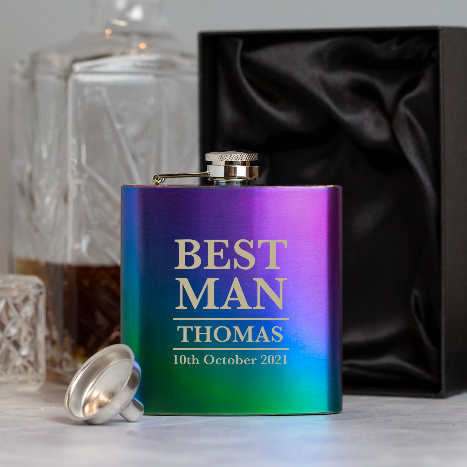 Personalised 6oz Rainbow Best Man Wedding Hip Flask - Hip Flasks
