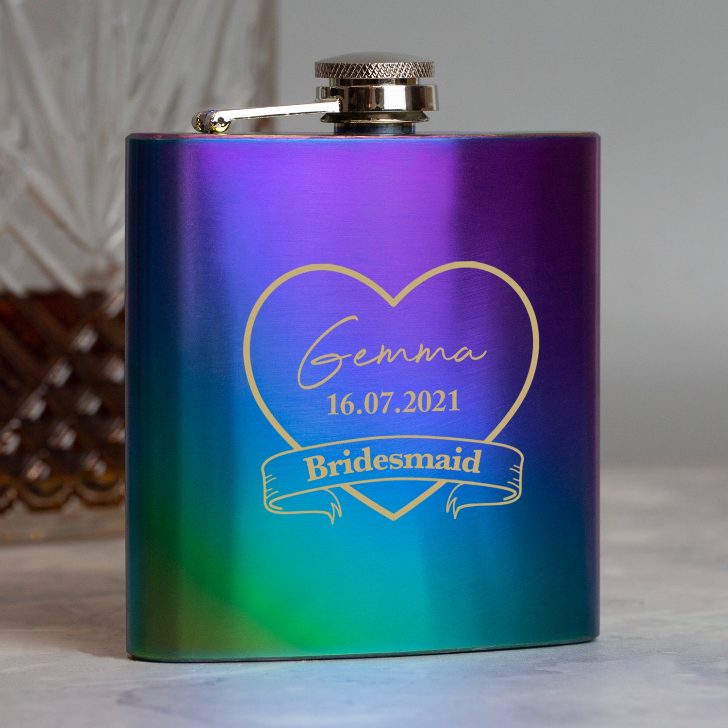Personalised 6oz Rainbow Bridesmaid Hip Flask - Hip Flasks