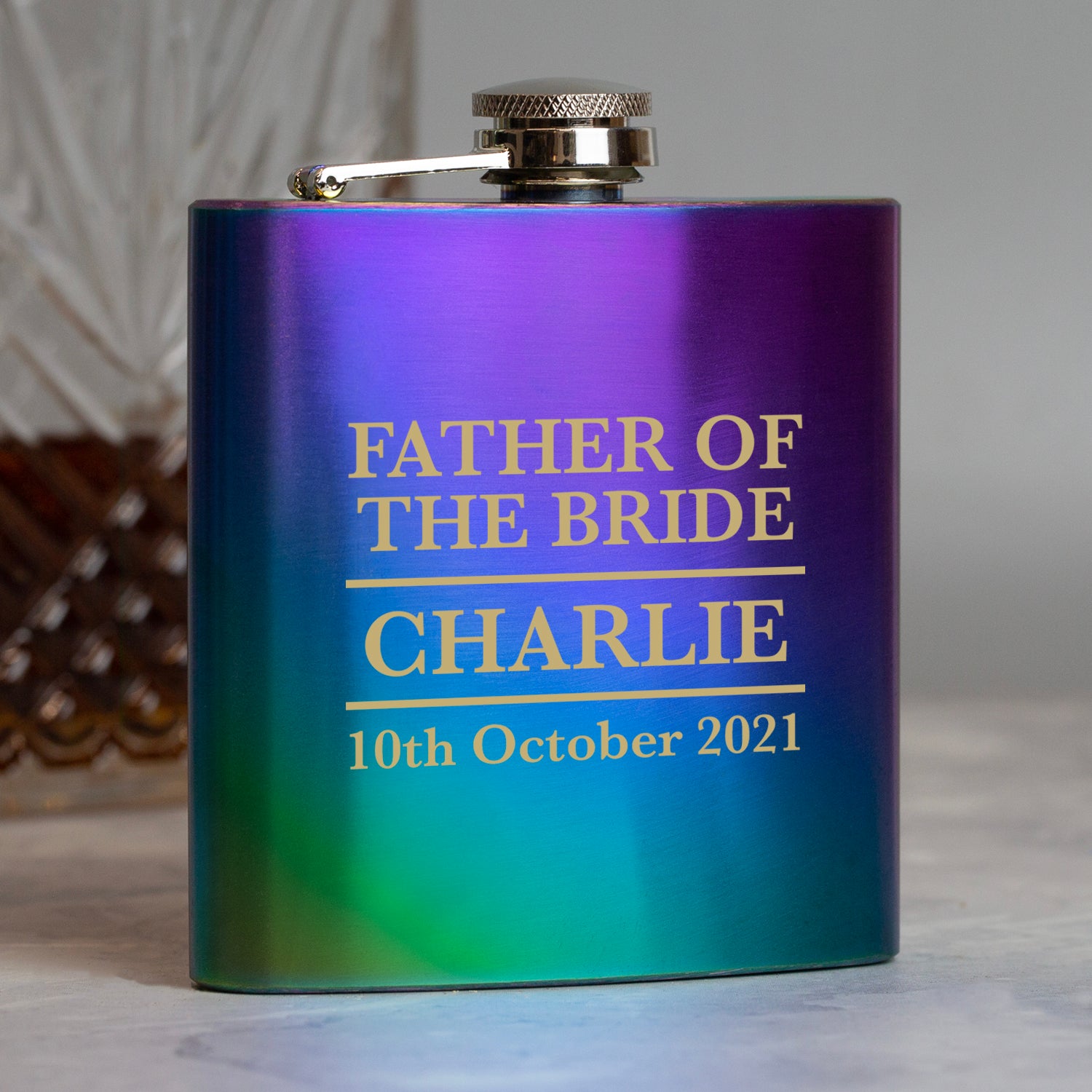 Personalised 6oz Rainbow Father Of The Bride Wedding Hip Flask - Hip Flasks