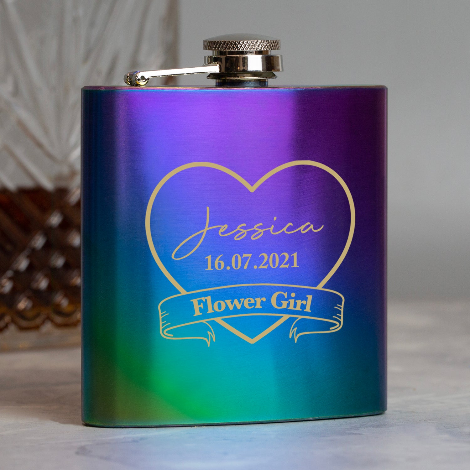 Personalised 6oz Rainbow Flower Girl Hip Flask - Hip Flasks