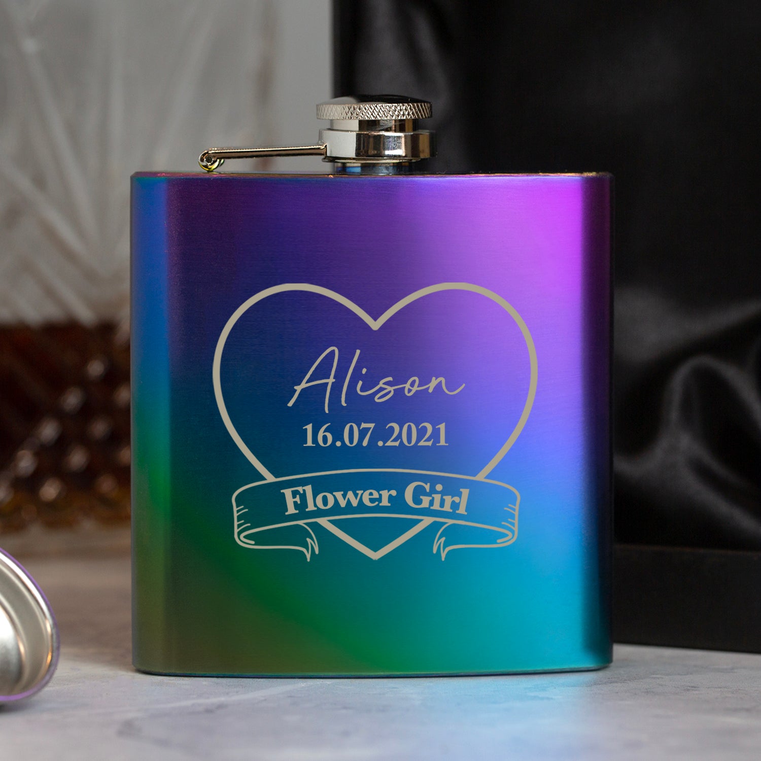 Personalised 6oz Rainbow Flower Girl Hip Flask - Hip Flasks