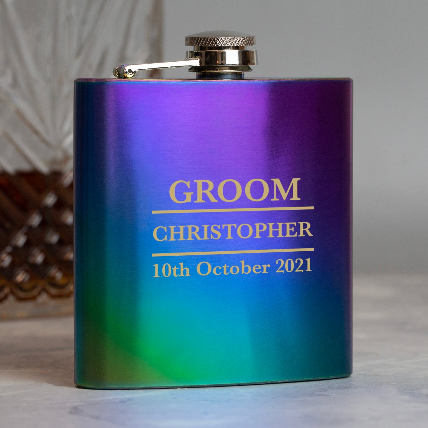 Personalised 6oz Rainbow Groom Wedding Hip Flask - Hip Flasks