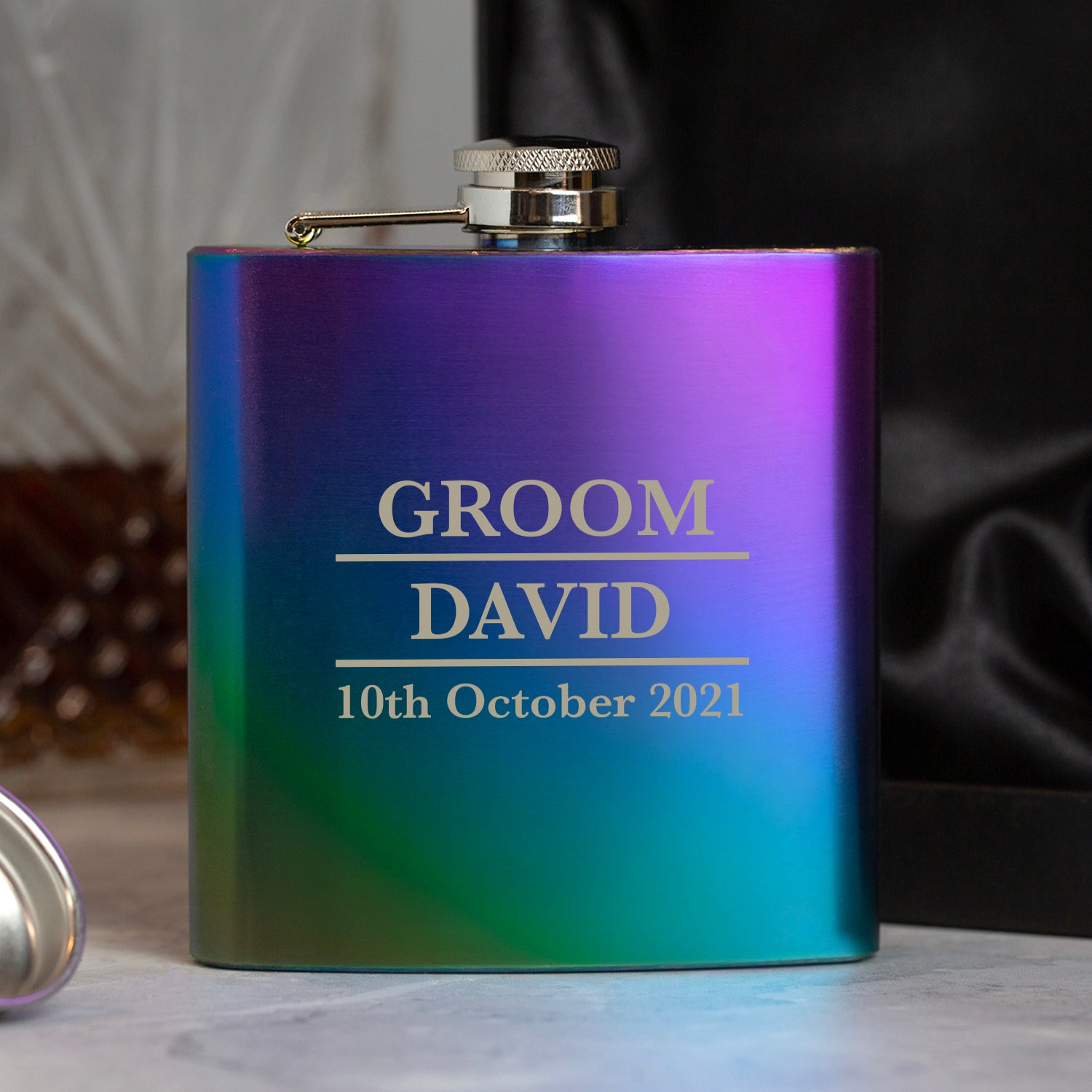 Personalised 6oz Rainbow Groom Wedding Hip Flask - Hip Flasks