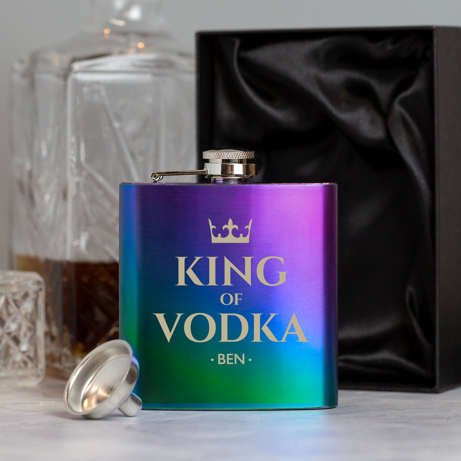 Personalised 6oz Rainbow King Of Hip Flask - Hip Flasks