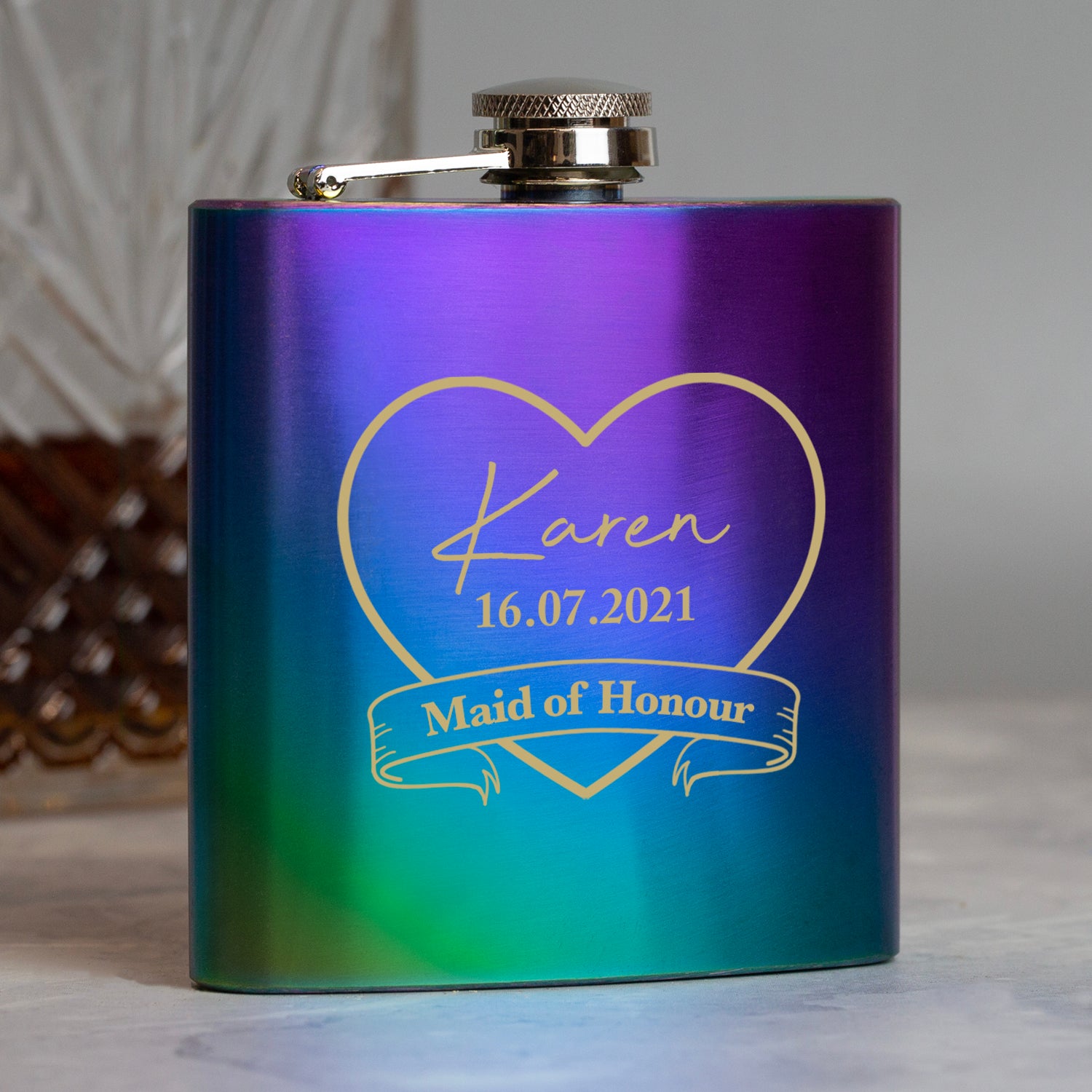 Personalised 6oz Rainbow Maid Of Honour Hip Flask - Hip Flasks