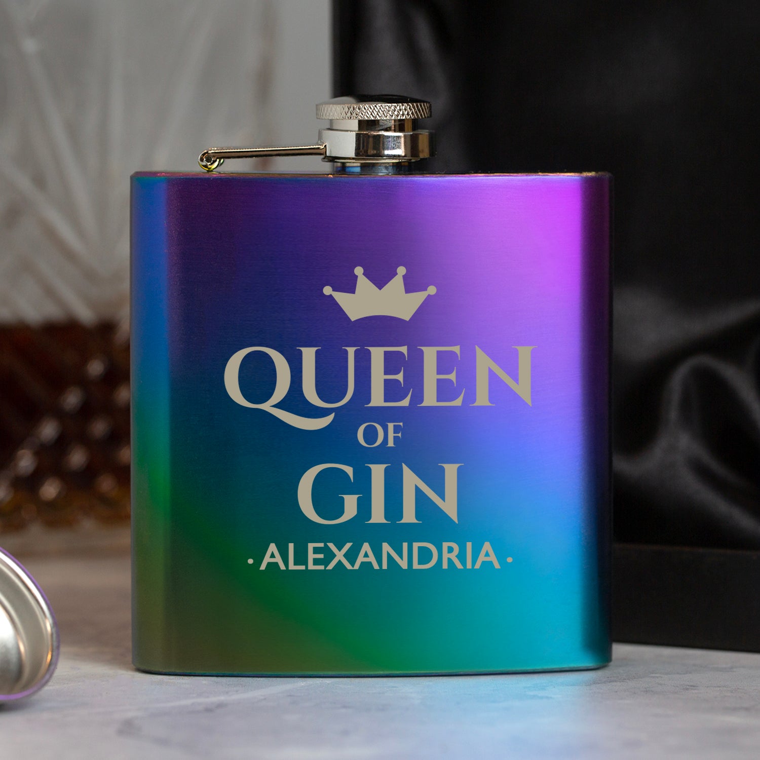 Personalised 6oz Rainbow Queen Of Hip Flask - Hip Flasks