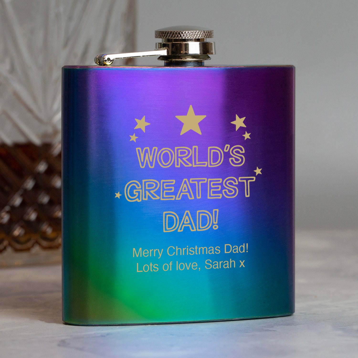 Personalised 6oz Rainbow World’s Greatest Dad Hip Flask - Hip Flasks