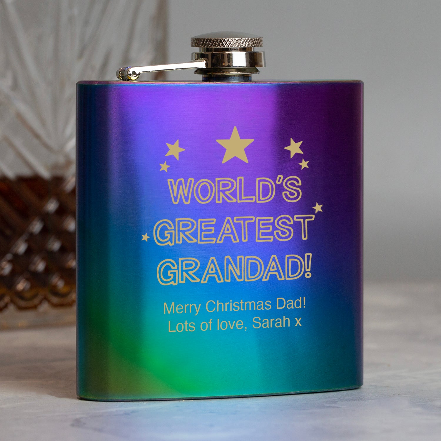 Personalised 6oz Rainbow World’s Greatest Grandad Hip Flask - Hip Flasks