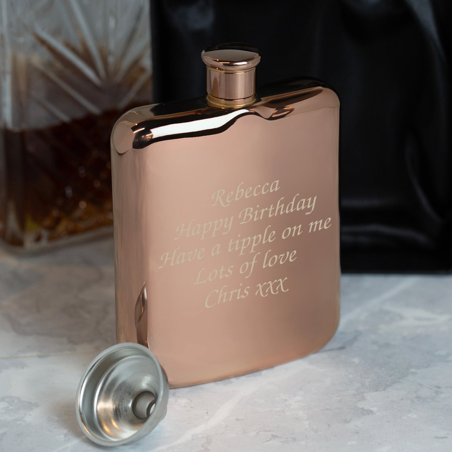 Personalised 6oz Rose Gold Message Hip Flask - Hip Flasks