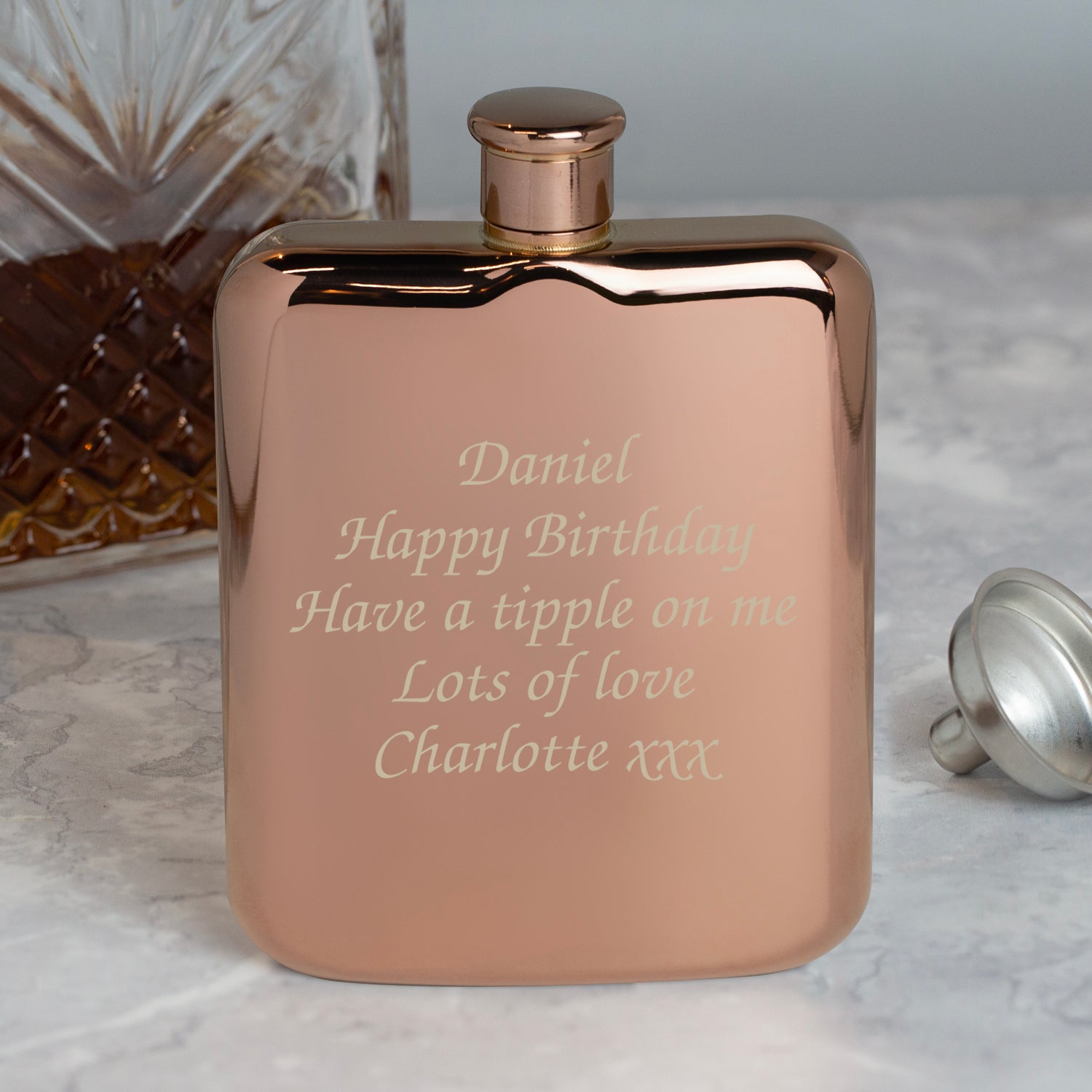 Personalised 6oz Rose Gold Message Hip Flask - Hip Flasks