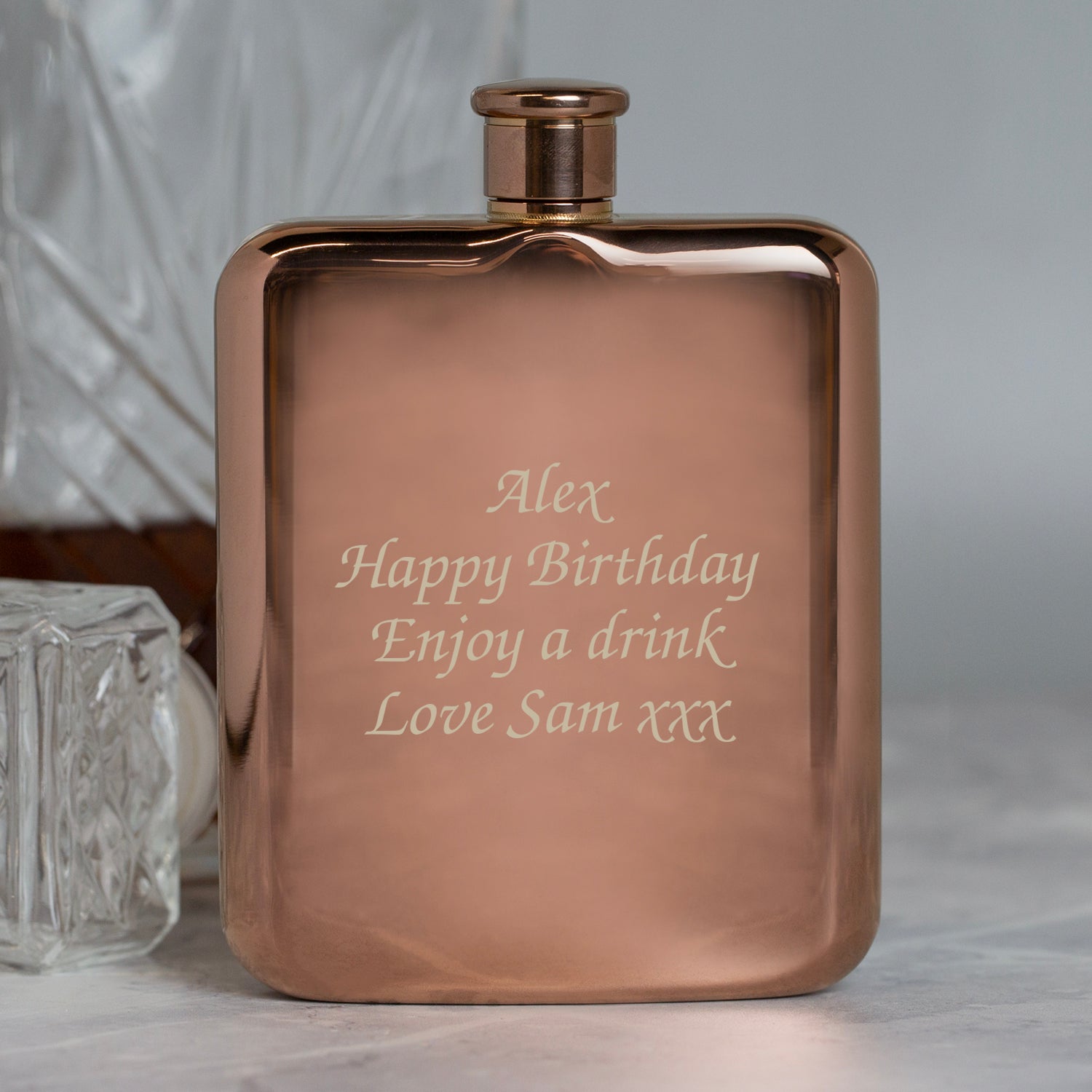 Personalised 6oz Rose Gold Message Hip Flask - Hip Flasks