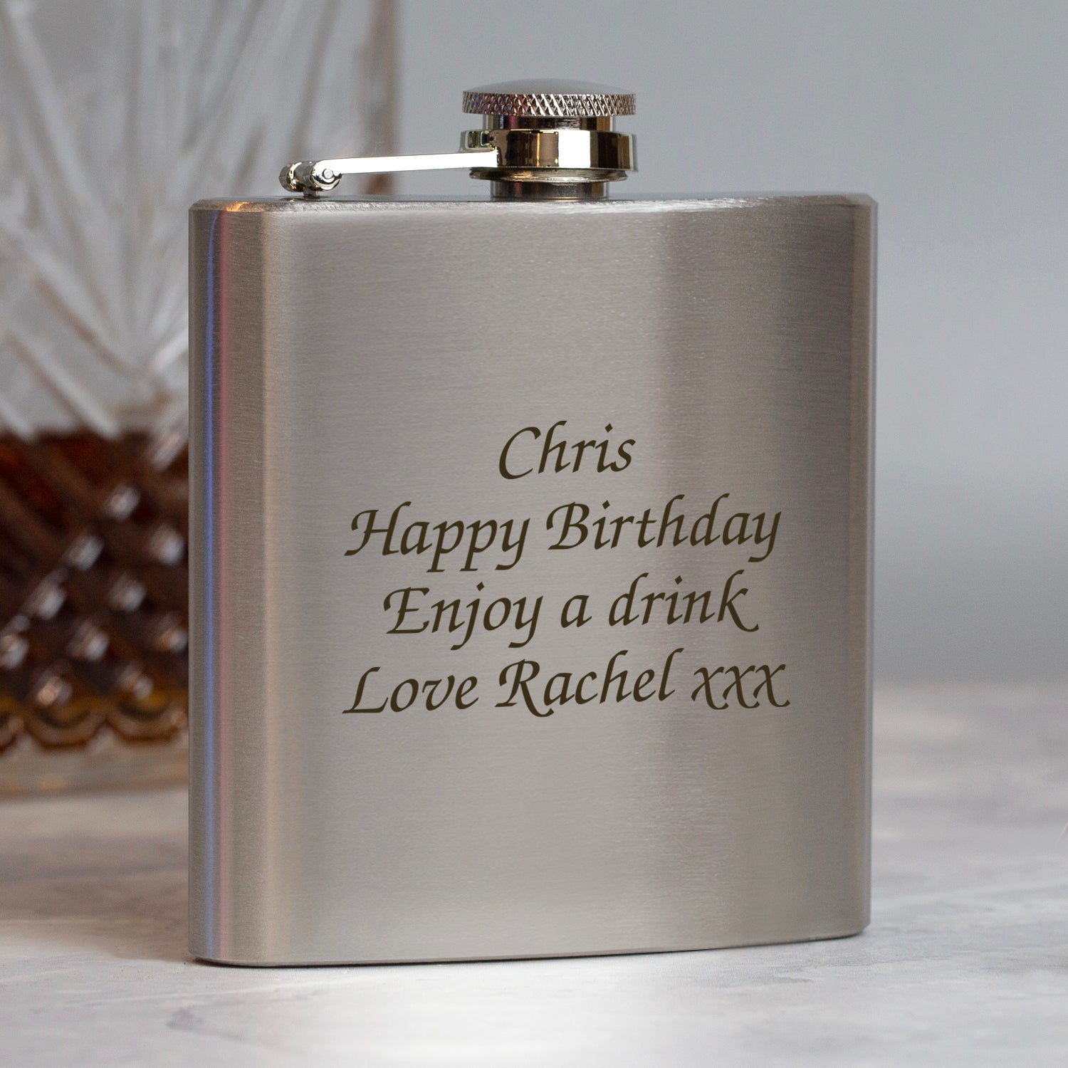 Personalised 6oz Silver Message Hip Flask With Silk Gift Box - Hip Flasks