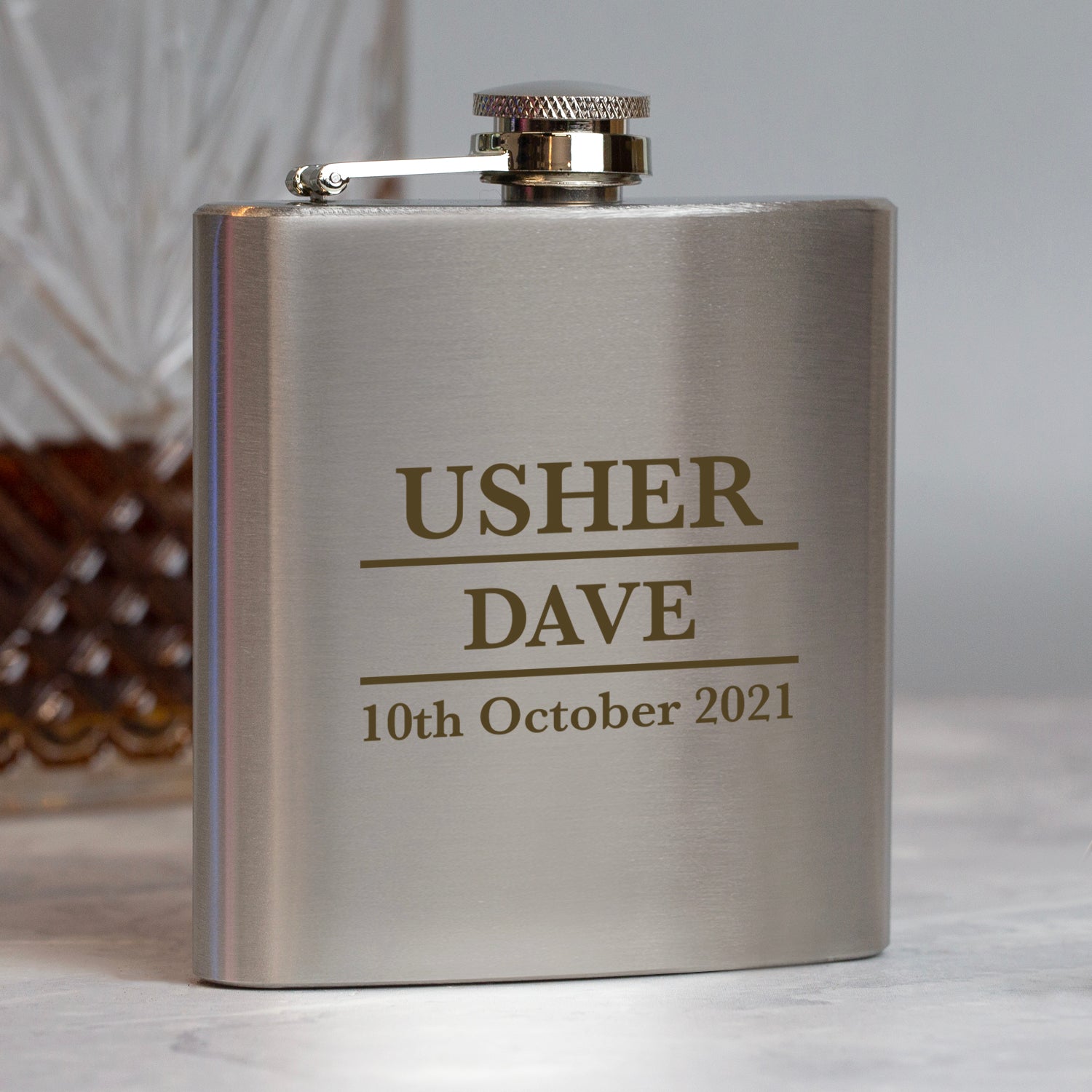 Personalised 6oz Silver Usher Wedding Hip Flask - Hip Flasks