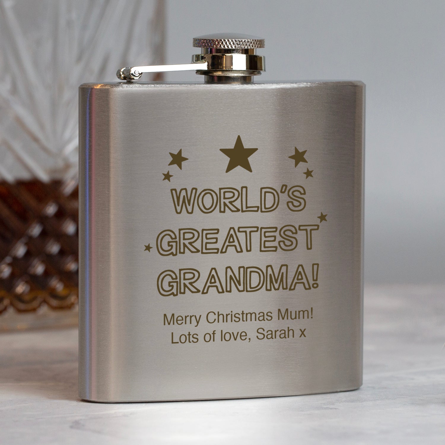 Personalised 6oz Silver World’s Greatest Grandma Hip Flask - Hip Flasks