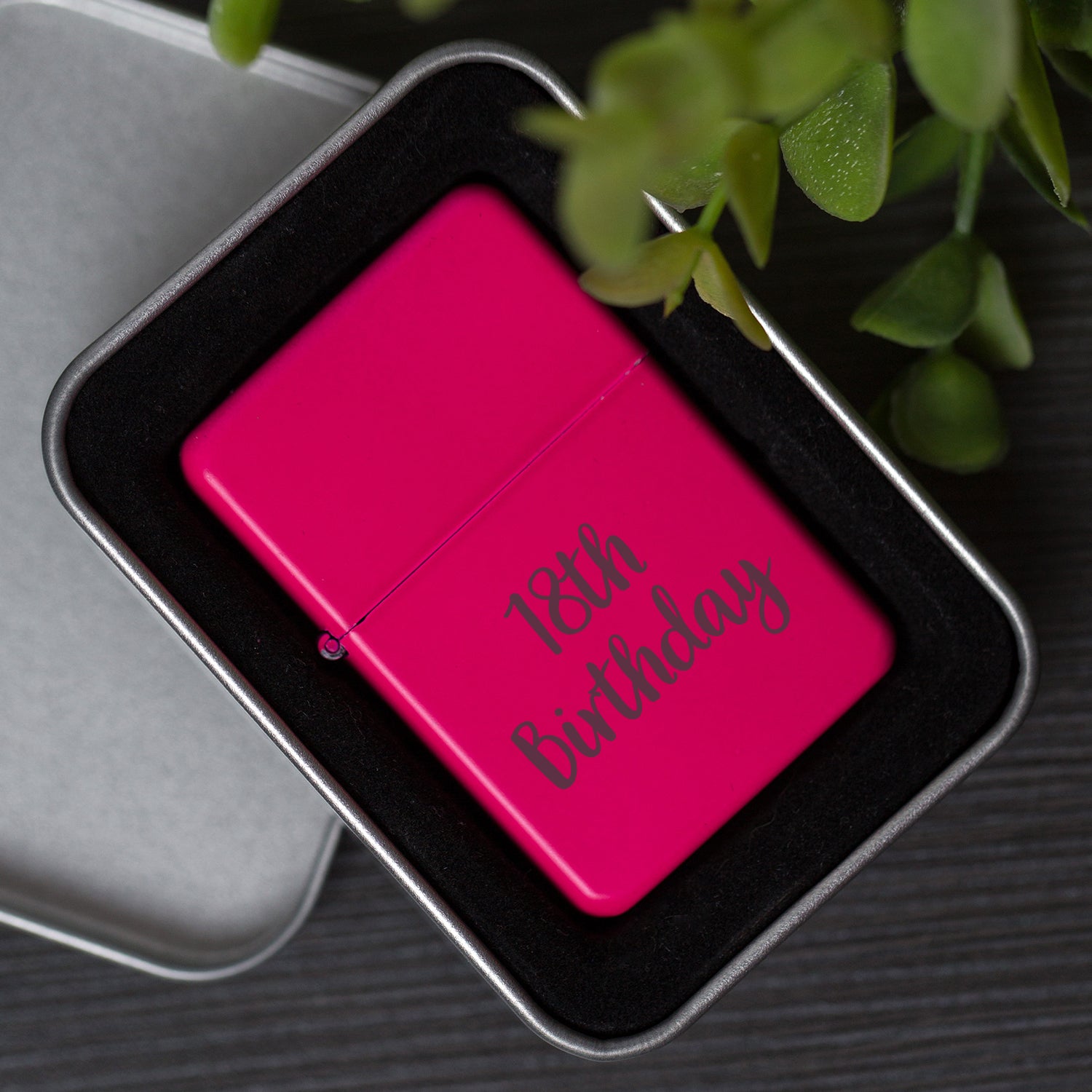 Engraved 18th Birthday Neon Pink Lighter & Gift Box - Lighters