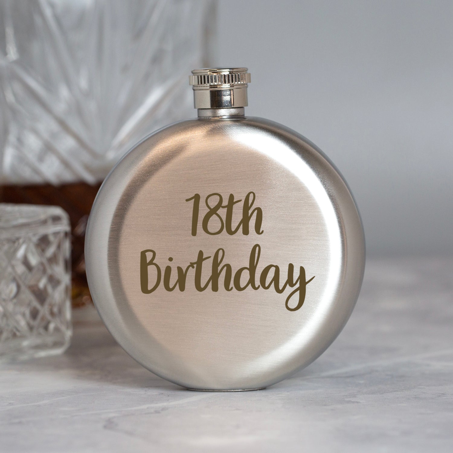 Engraved 5oz Round Silver 18th Birthday Hip Flask - Hip Flasks