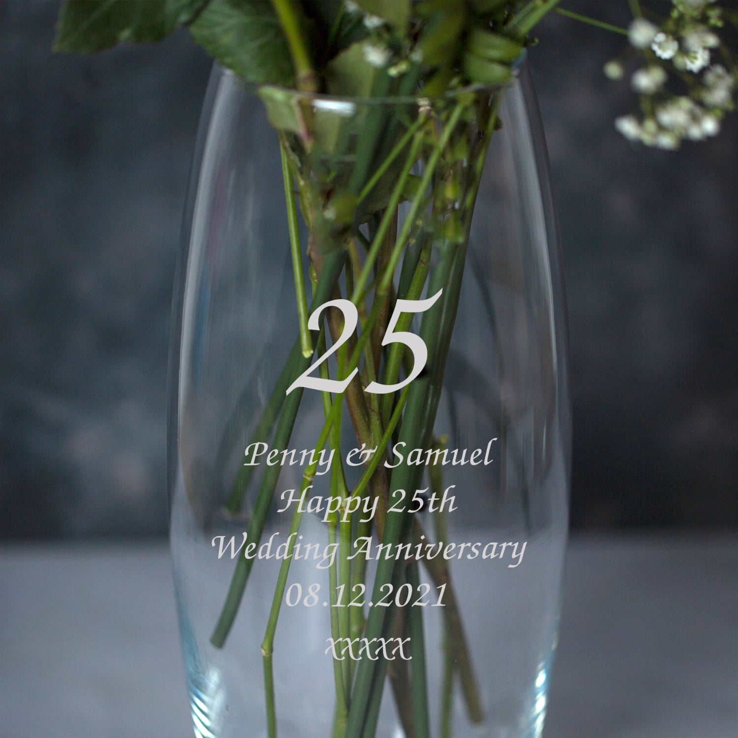 Personalised 25 Years Glass Bullet Vase - Bullet Vase