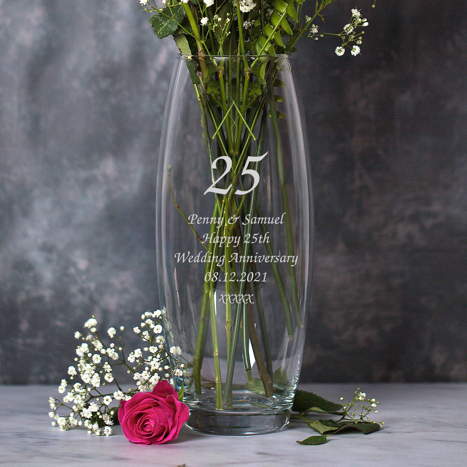 Personalised 25 Years Glass Bullet Vase - Bullet Vase