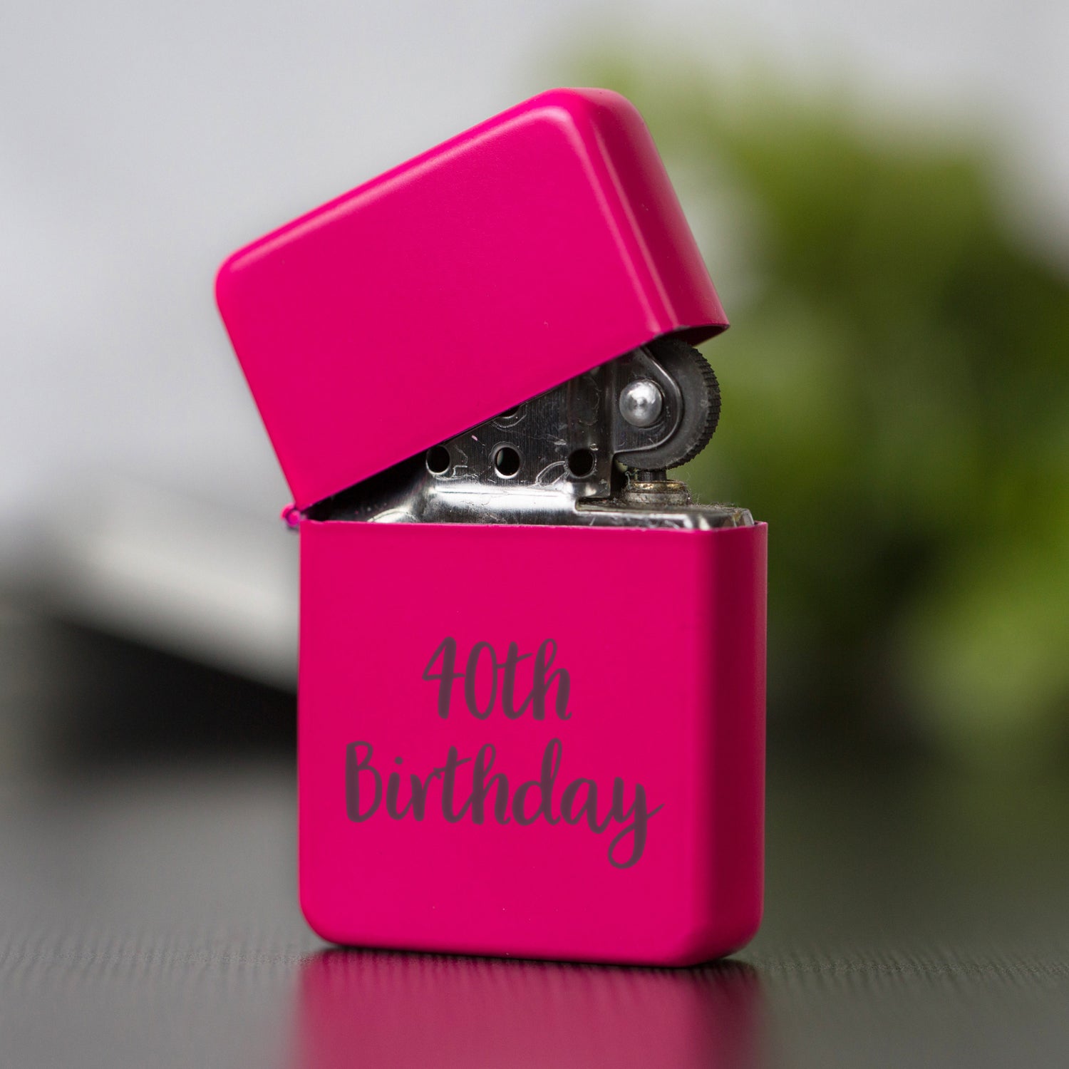 Engraved 40th Birthday Neon Pink Lighter & Gift Box - Lighters