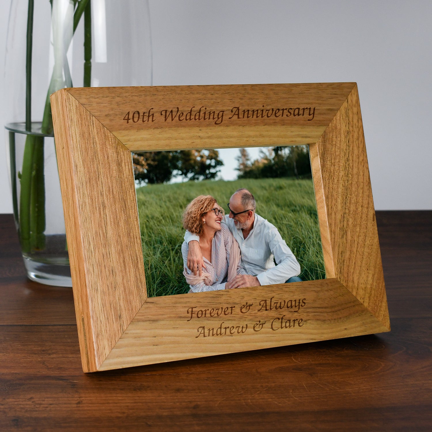 Personalised Wooden 6x4 Landscape 40th Wedding Anniversary Frame - Photo Frames
