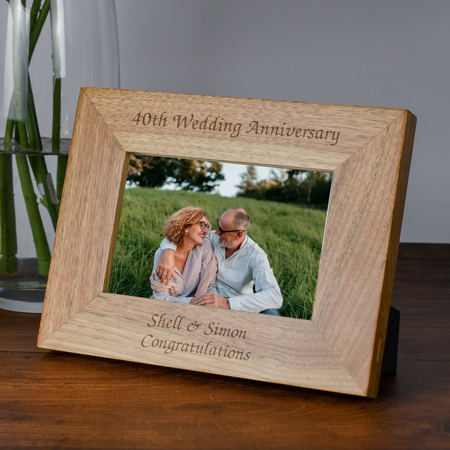 Personalised Wooden 6x4 Landscape 40th Wedding Anniversary Frame - Photo Frames