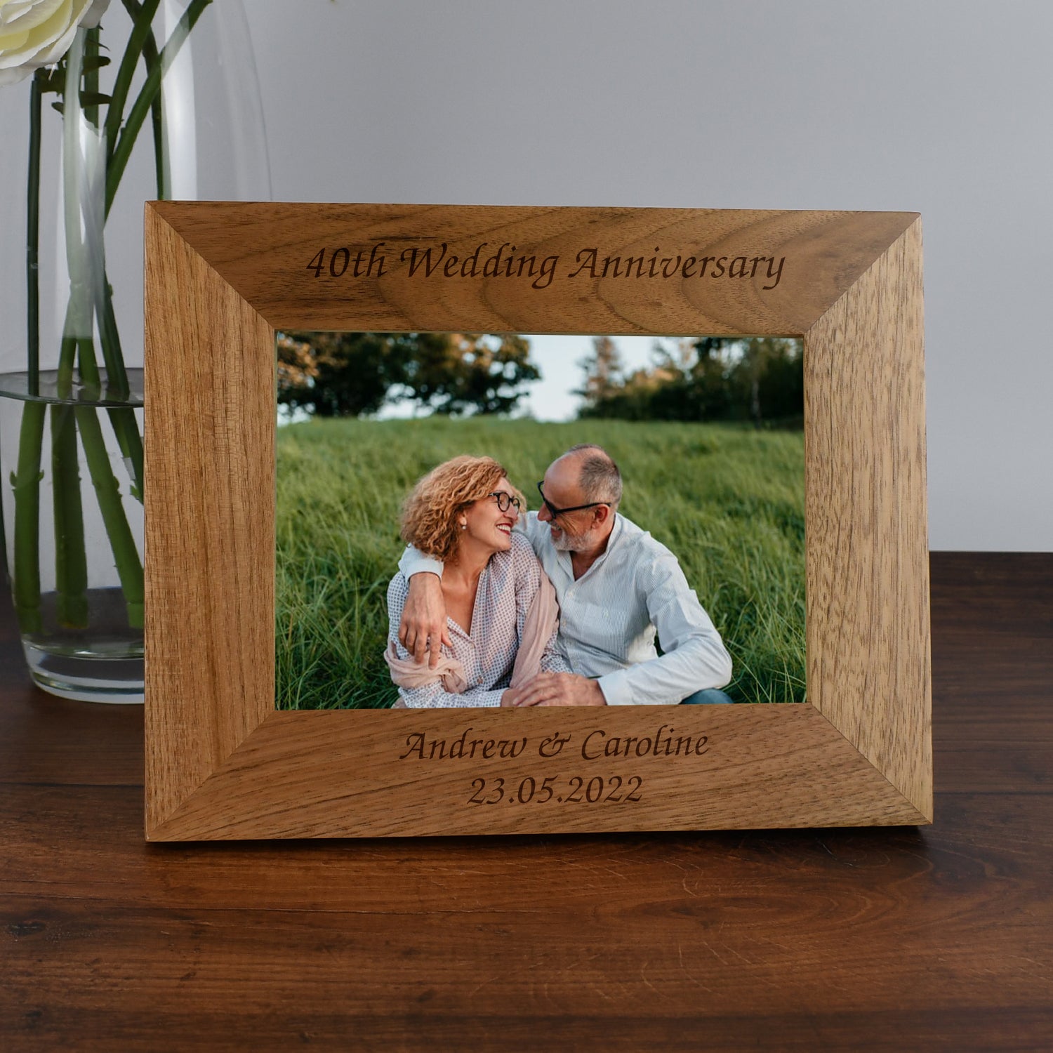 Personalised Wooden 7x5 Landscape 40th Wedding Anniversary Frame - Photo Frames