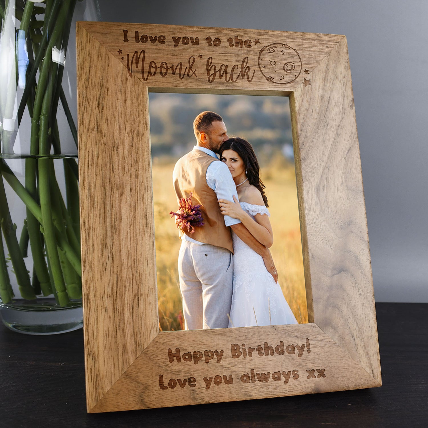 Personalised Wooden 5x7 Moon & Back Frame - Photo Frames