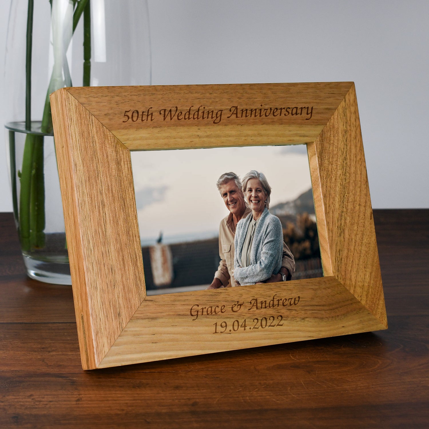 Personalised Wooden 6x4 Landscape 50th Wedding Anniversary Frame - Photo Frames