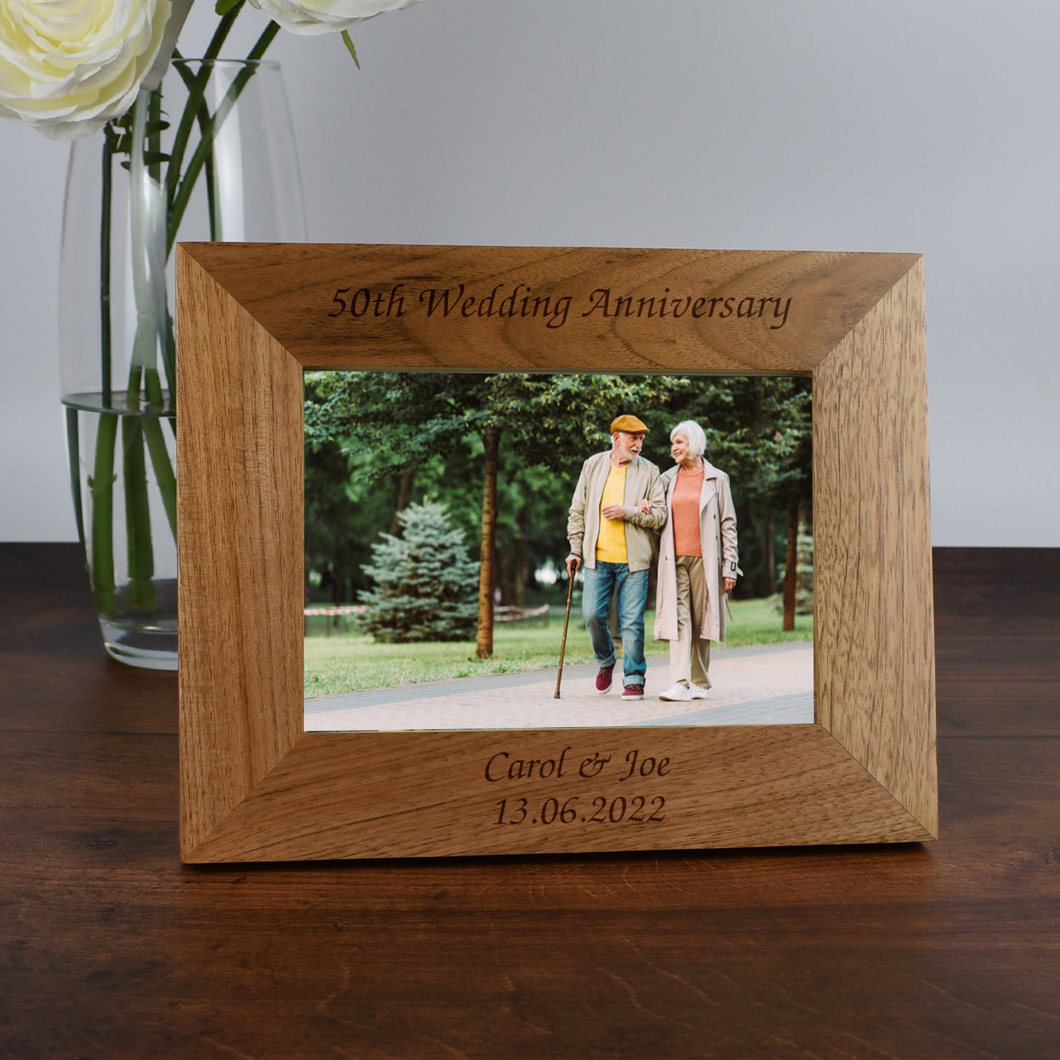 Personalised Wooden 7x5 Landscape 50th Wedding Anniversary Frame - Photo Frames