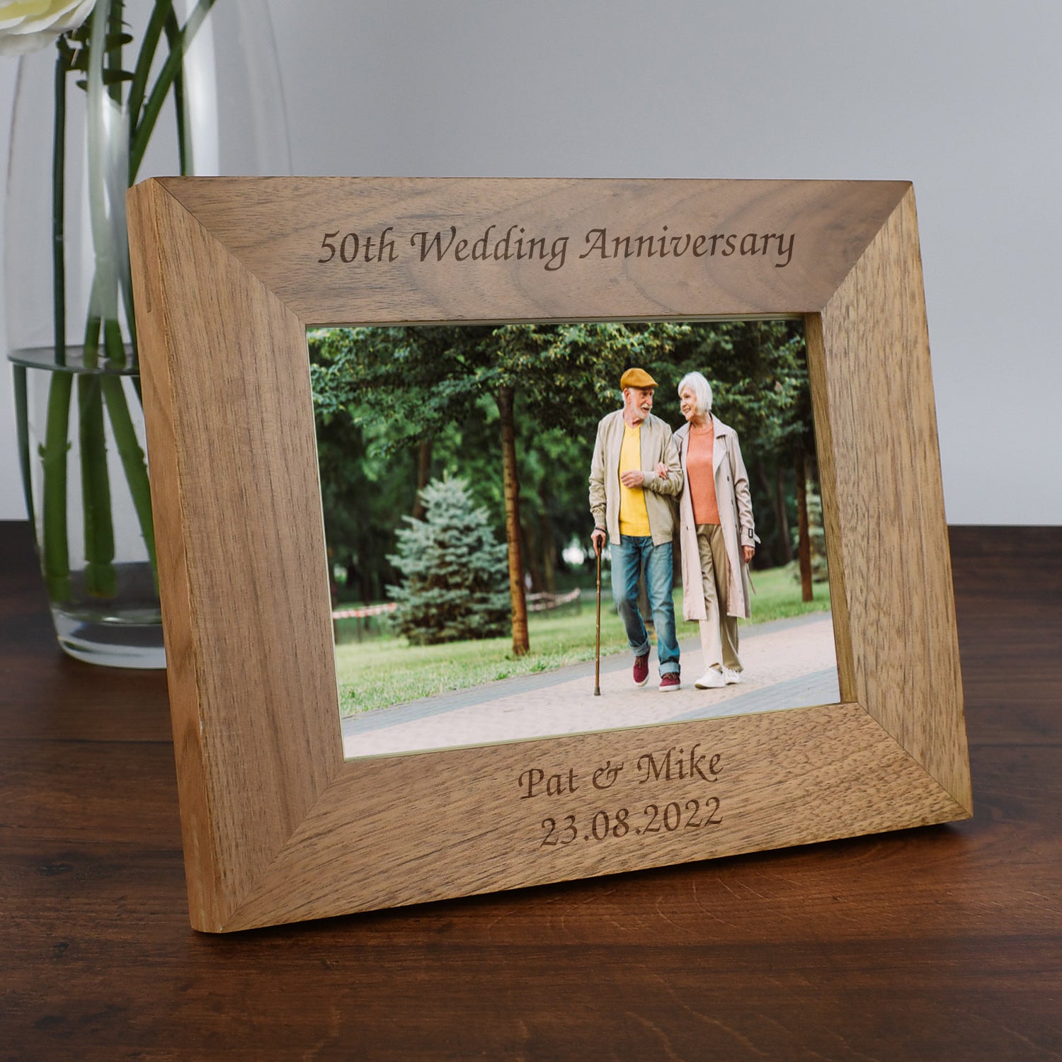 Personalised Wooden 7x5 Landscape 50th Wedding Anniversary Frame - Photo Frames