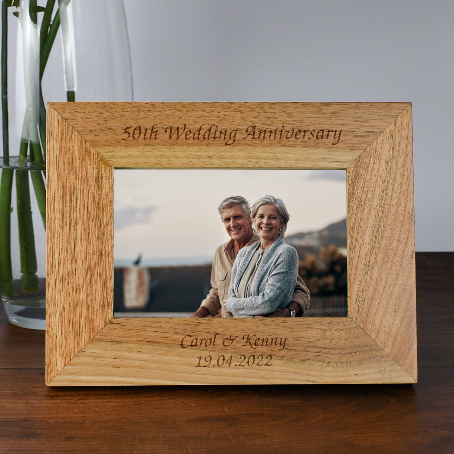 Personalised Wooden 6x4 Landscape 50th Wedding Anniversary Frame - Photo Frames
