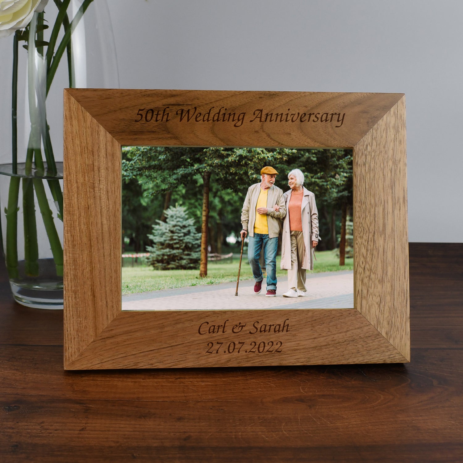Personalised Wooden 7x5 Landscape 50th Wedding Anniversary Frame - Photo Frames