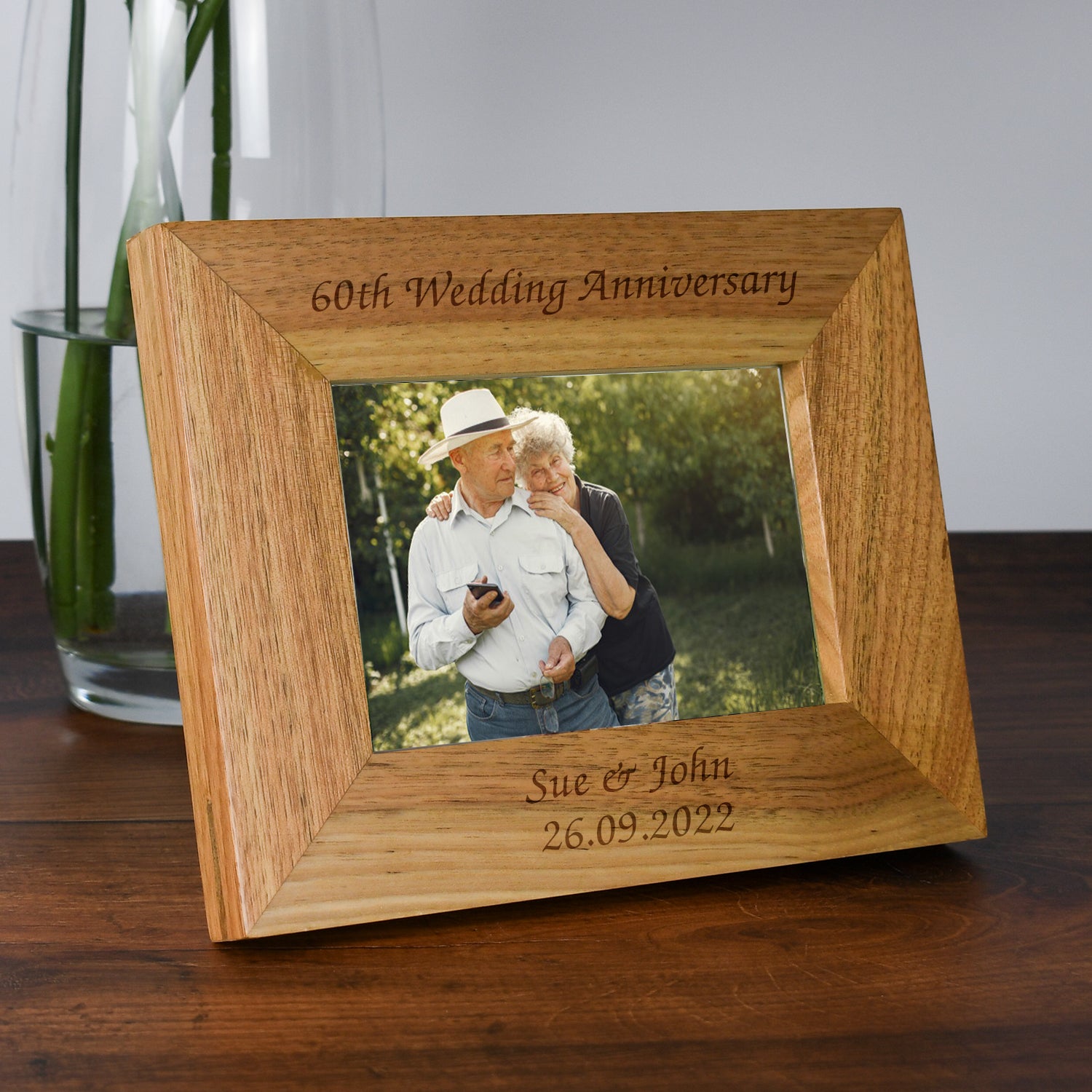 Personalised Wooden 6x4 Landscape 60th Wedding Anniversary Frame - Photo Frames