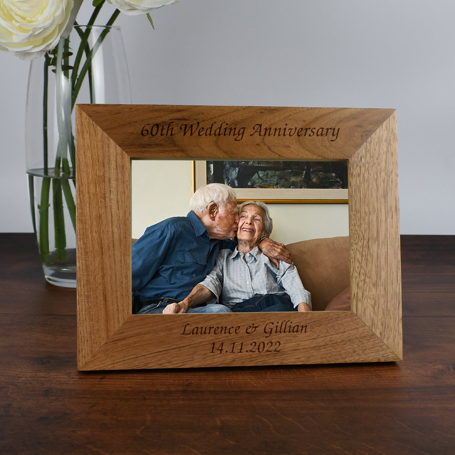Personalised Wooden 7x5 Landscape 60th Wedding Anniversary Frame - Photo Frames