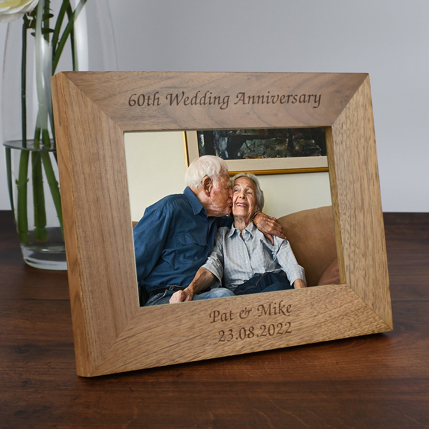Personalised Wooden 7x5 Landscape 60th Wedding Anniversary Frame - Photo Frames