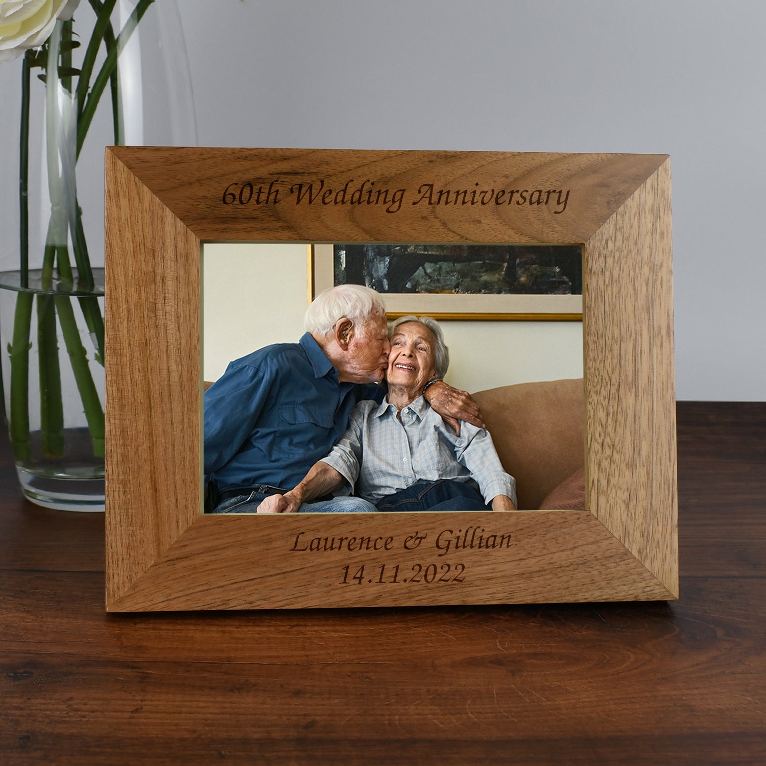 Personalised Wooden 7x5 Landscape 60th Wedding Anniversary Frame - Photo Frames