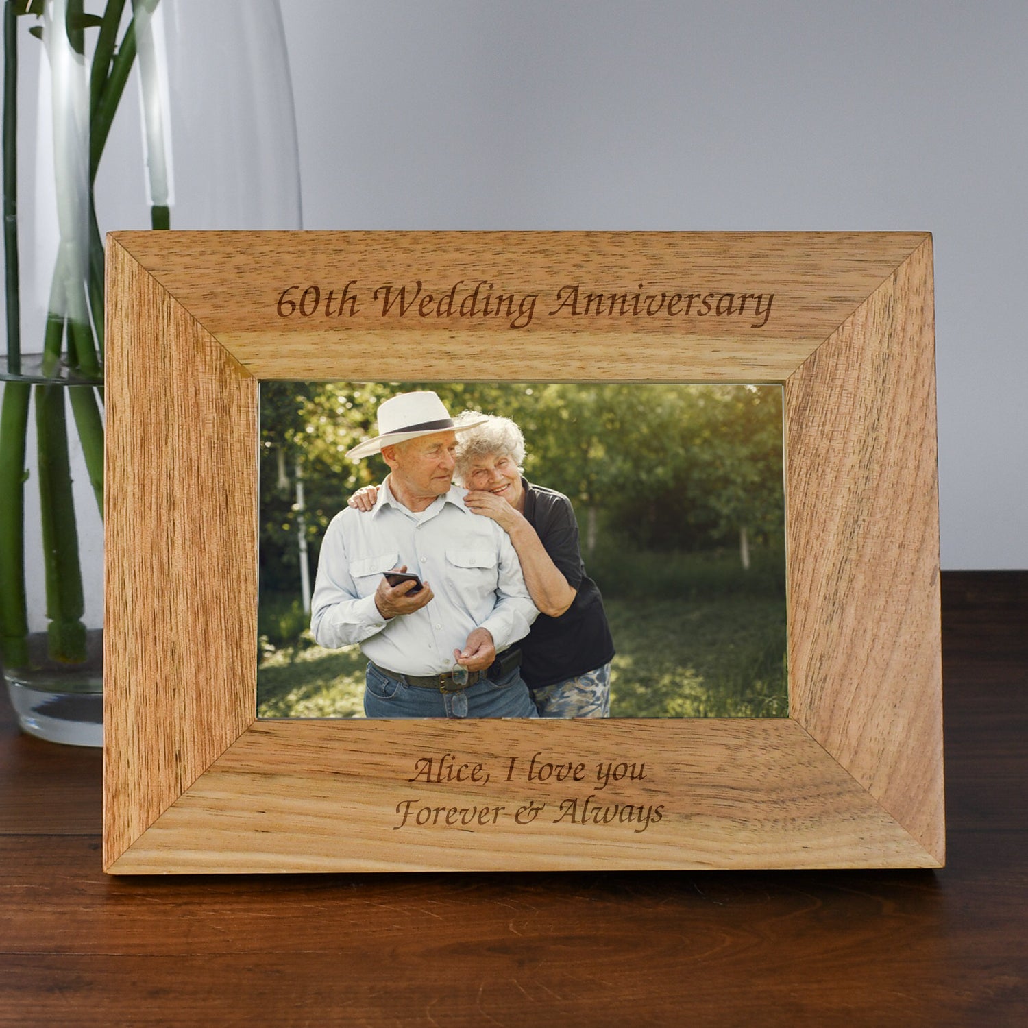 Personalised Wooden 6x4 Landscape 60th Wedding Anniversary Frame - Photo Frames