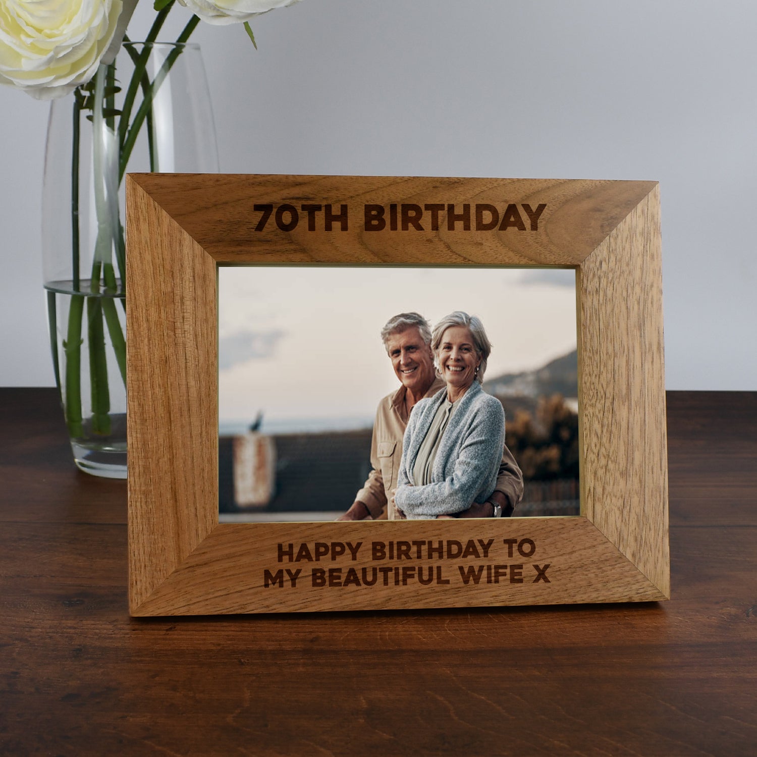 Personalised Wooden 7x5 Landscape 70th Birthday Frame - Photo Frames